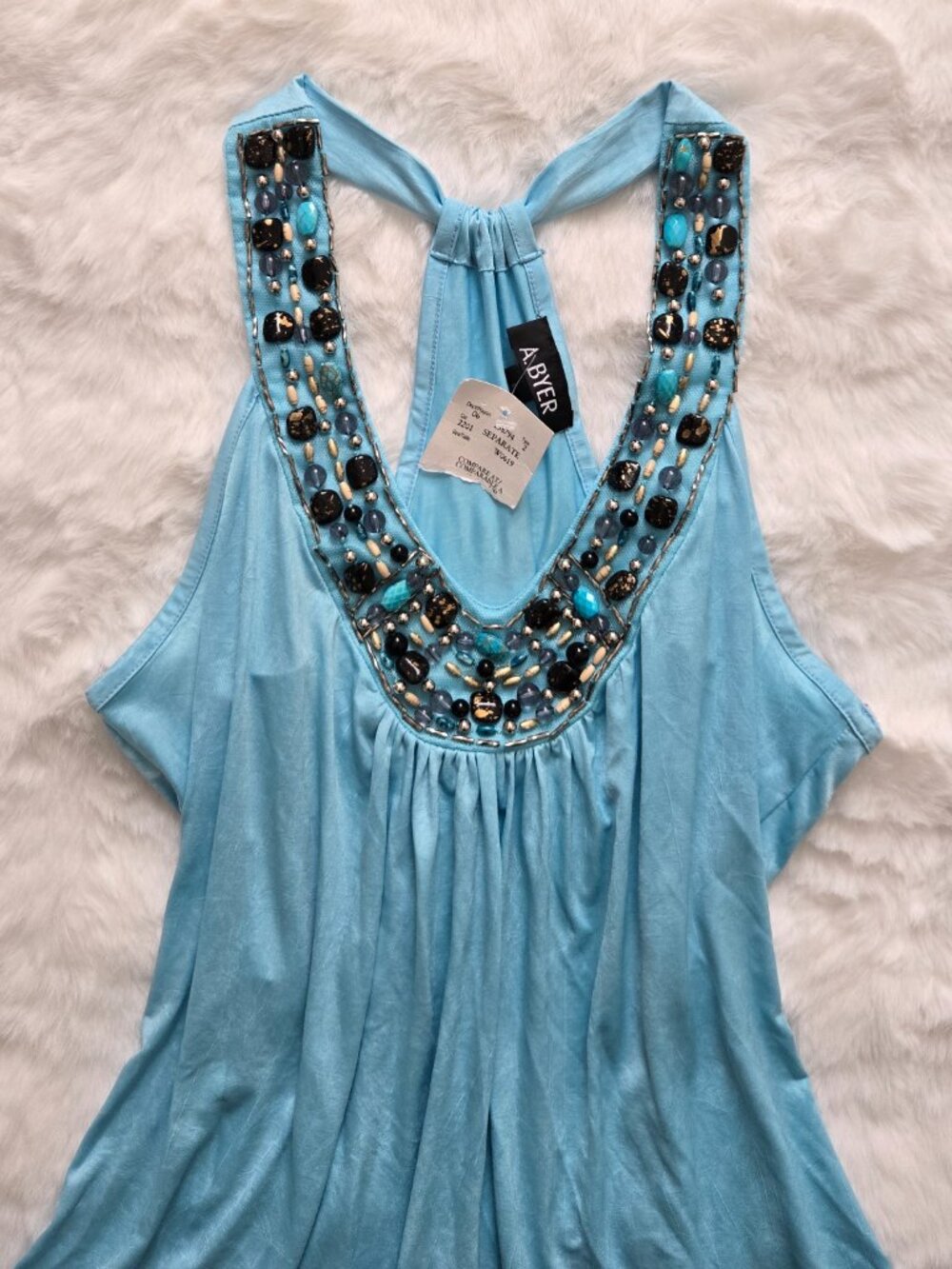 Blue beaded Racer Back Top - Picture 4 of 8